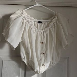 SHEIN White and Gold Button Crop Top